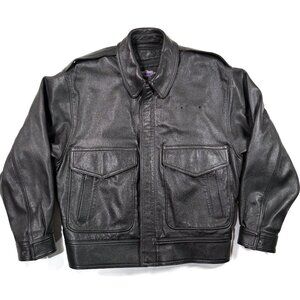 VTG Gibson & Barnes A-2 Leather Flight Jacket Mens 40R Black With Zip Out Liner